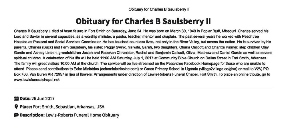 Obituary-SAULSBERY Charles Beverly II