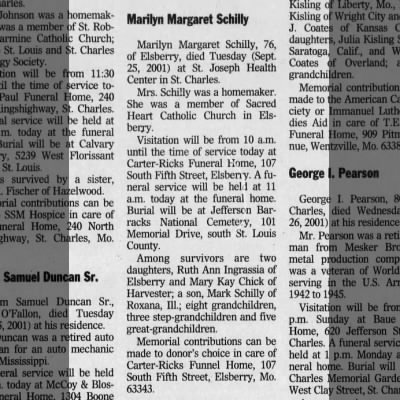 Obituary-SCHILLY Marilyn Margaret (Greaving)
