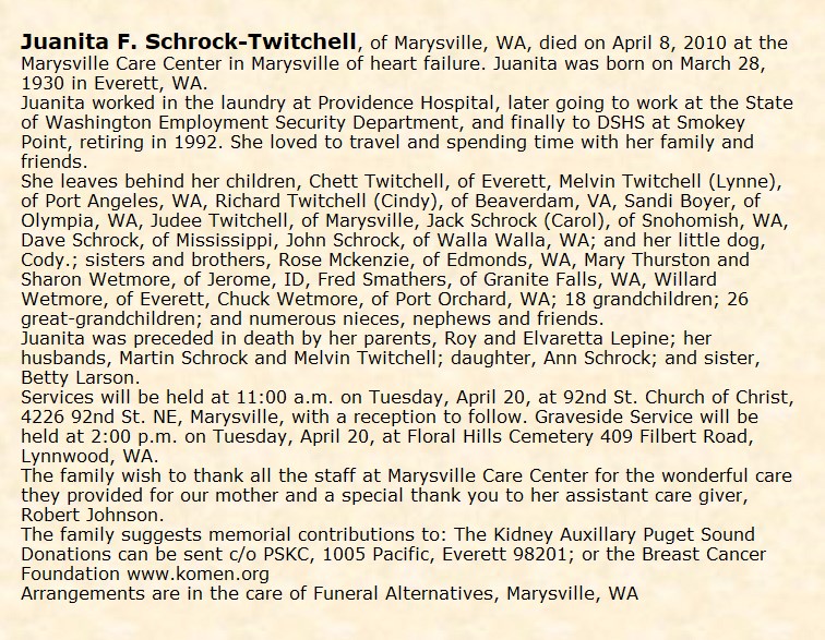 Obituary-SCHROCK-TWITCHELL Juanita (Lepine)