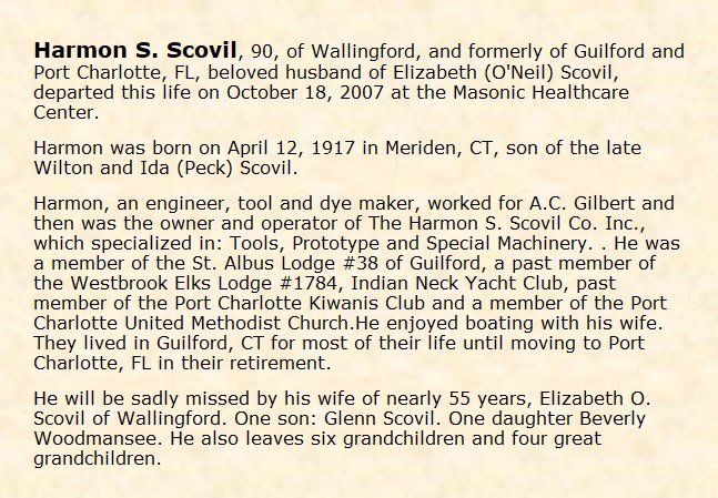 Obituary-SCOVIL Harmon Sylvester