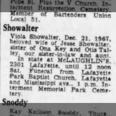 Obituary-SHOWALTER Viola Darthuly (Talley)