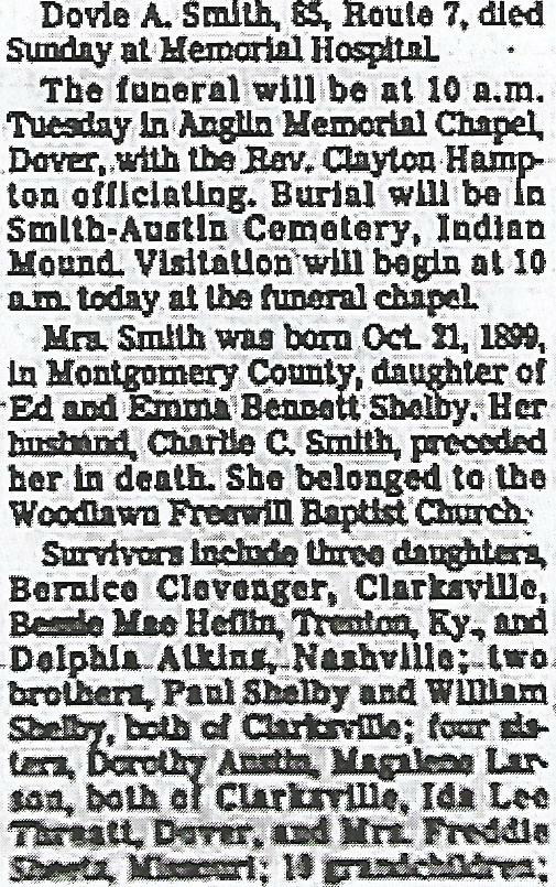 Obituary-SMITH Dovie Alice (Shelby)