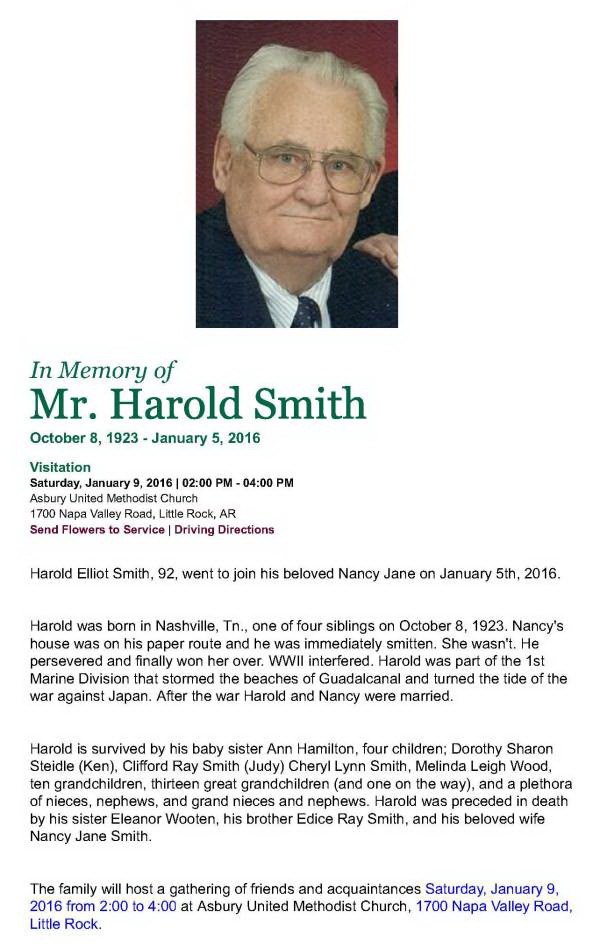 Obituary-SMITH Harold Elliot