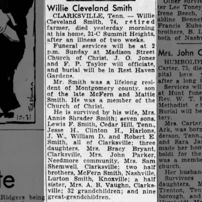 Obituary-SMITH Willie Cleveland