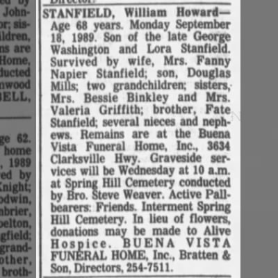 Obituary-STANFIELD William Howard