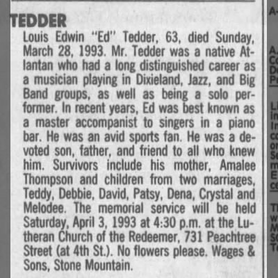 Obituary-TEDDER Louis Jr