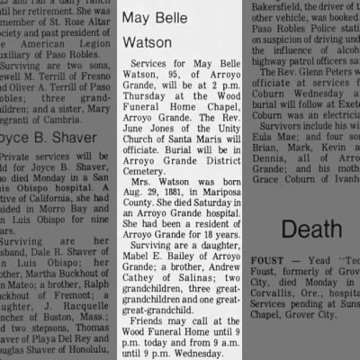 Obituary-WATSON May Belle