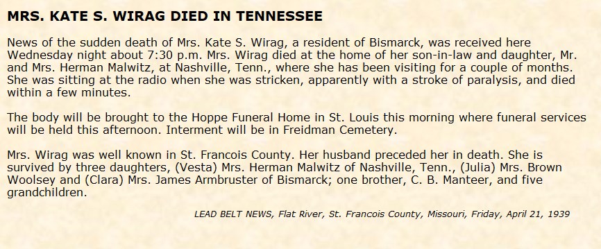 Obituary-WIRAG Kate S (Mateer)