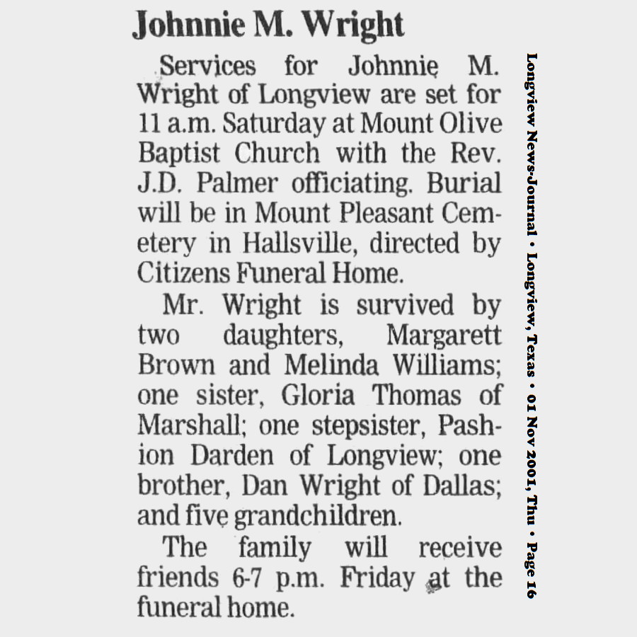 Obituary-WRIGHT Johnnie