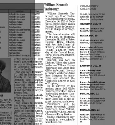 Obituary-YARBROUGH William Kenneth