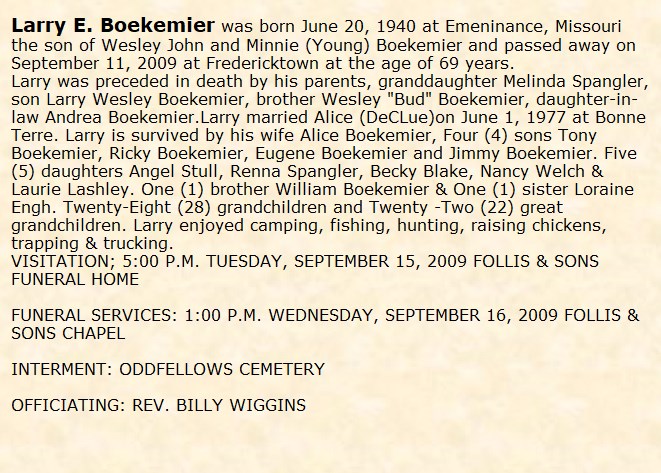 Obituary-BOEKEMIER Larry Eugene "Larry"
