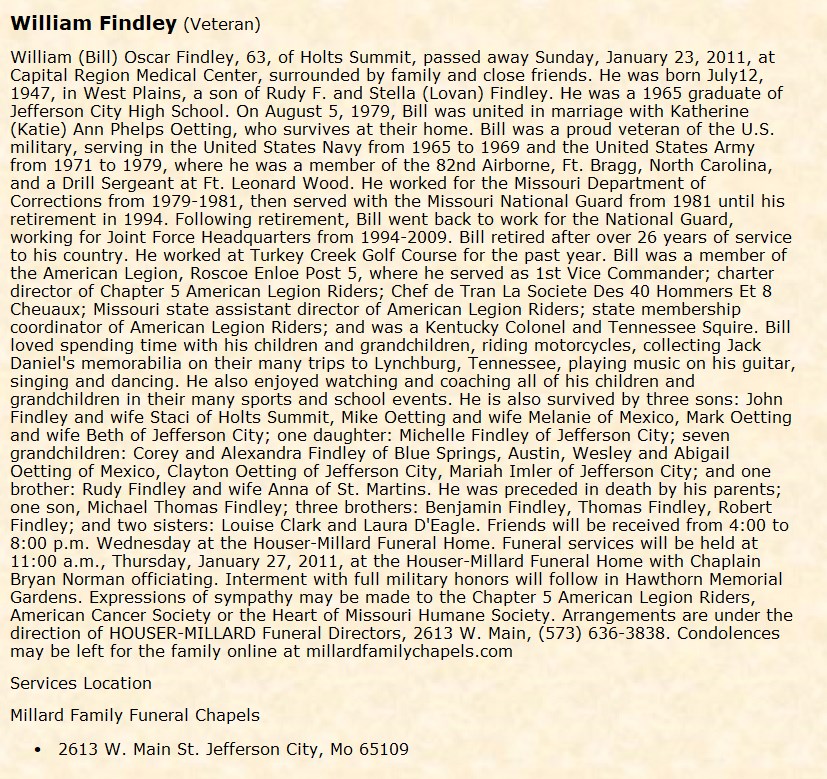 Obituary-FINDLEY William Oscar "Bill"