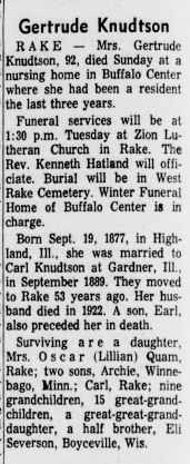 Obituary-KNUDTSON Gertrude (Olson) "Gertie"