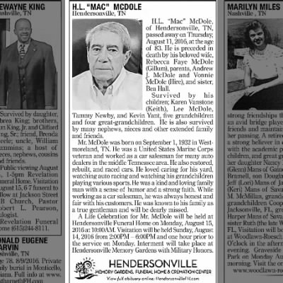 Obituary-McDOLE Hildred Lee "Mac"
