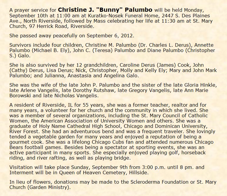 Obituary-PALUMBO Christine (Vangelis) "Bunny"