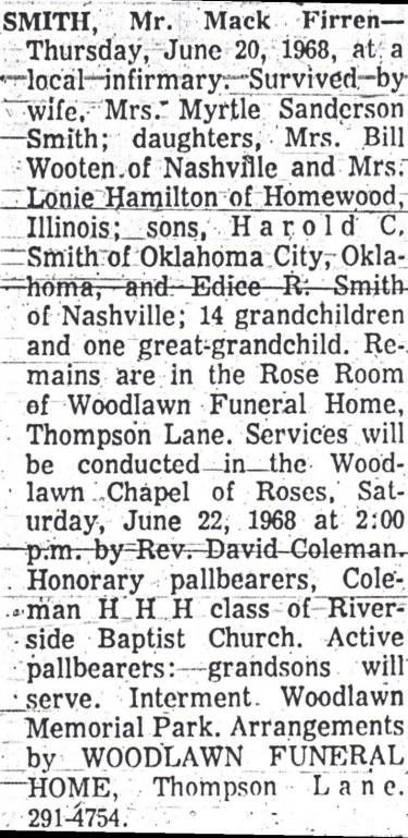 Obituary-SMITH Mack Ferrin "Tiny"