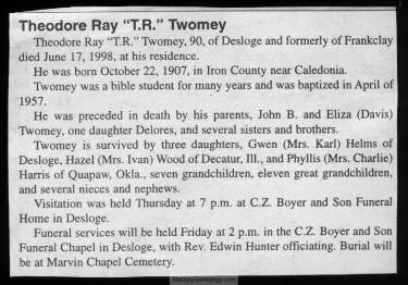 Obituary-TWOMEY Theodore Ray "TR"